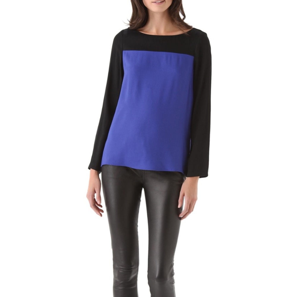 Joie Aliso Blue Purple & Black Color Block Tunic Relaxed Fit Blouse